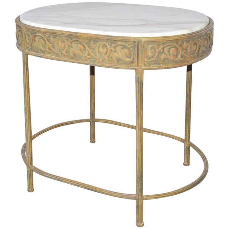 Vintage Neoclassical Metal Base Side Table For Sale at 1stdibs