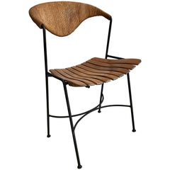 Arthur Umanoff Dining or Side Chair, Birch Slat Seat with Rush Back, 1950s