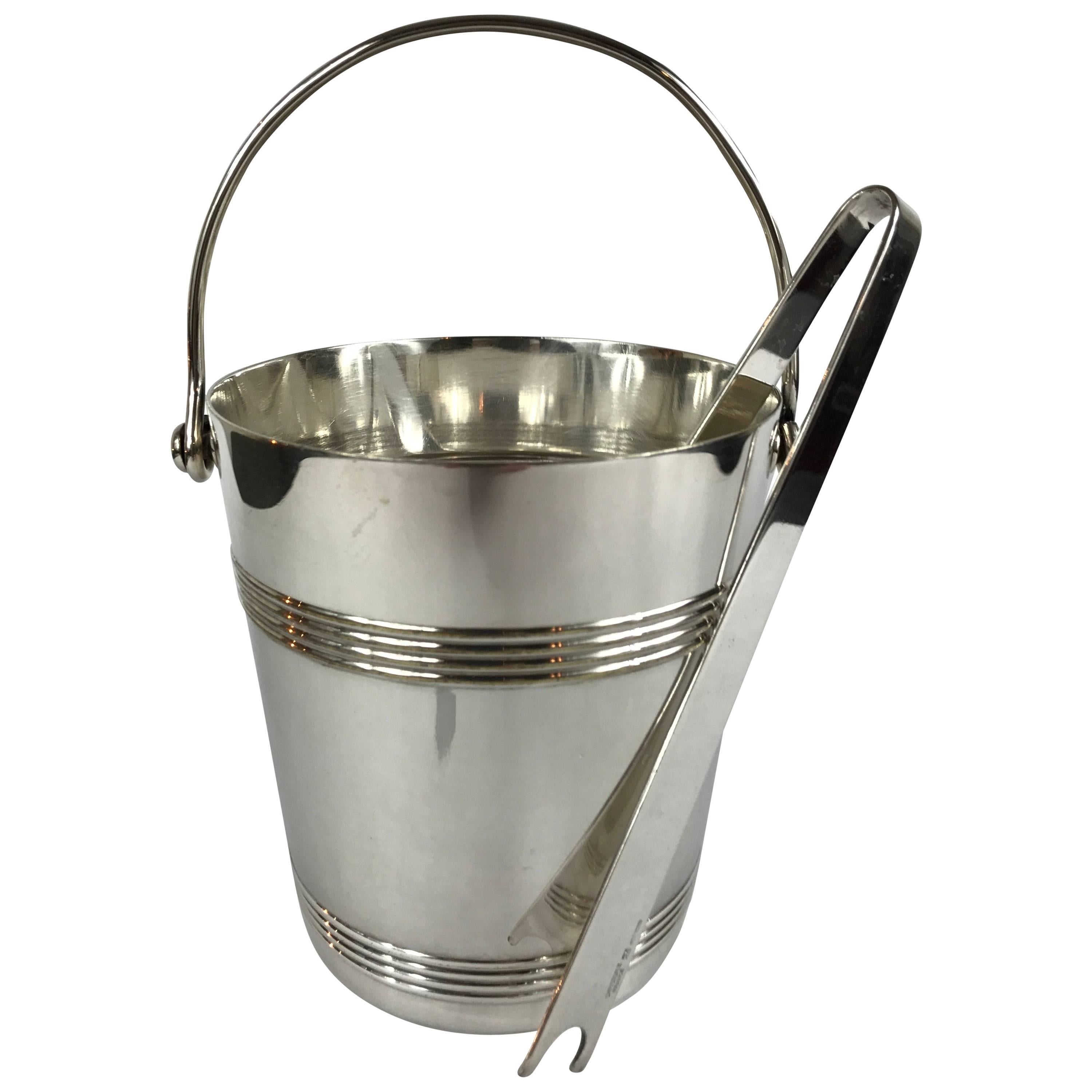 Christofle Silver Plate Ice Bucket and Tongs