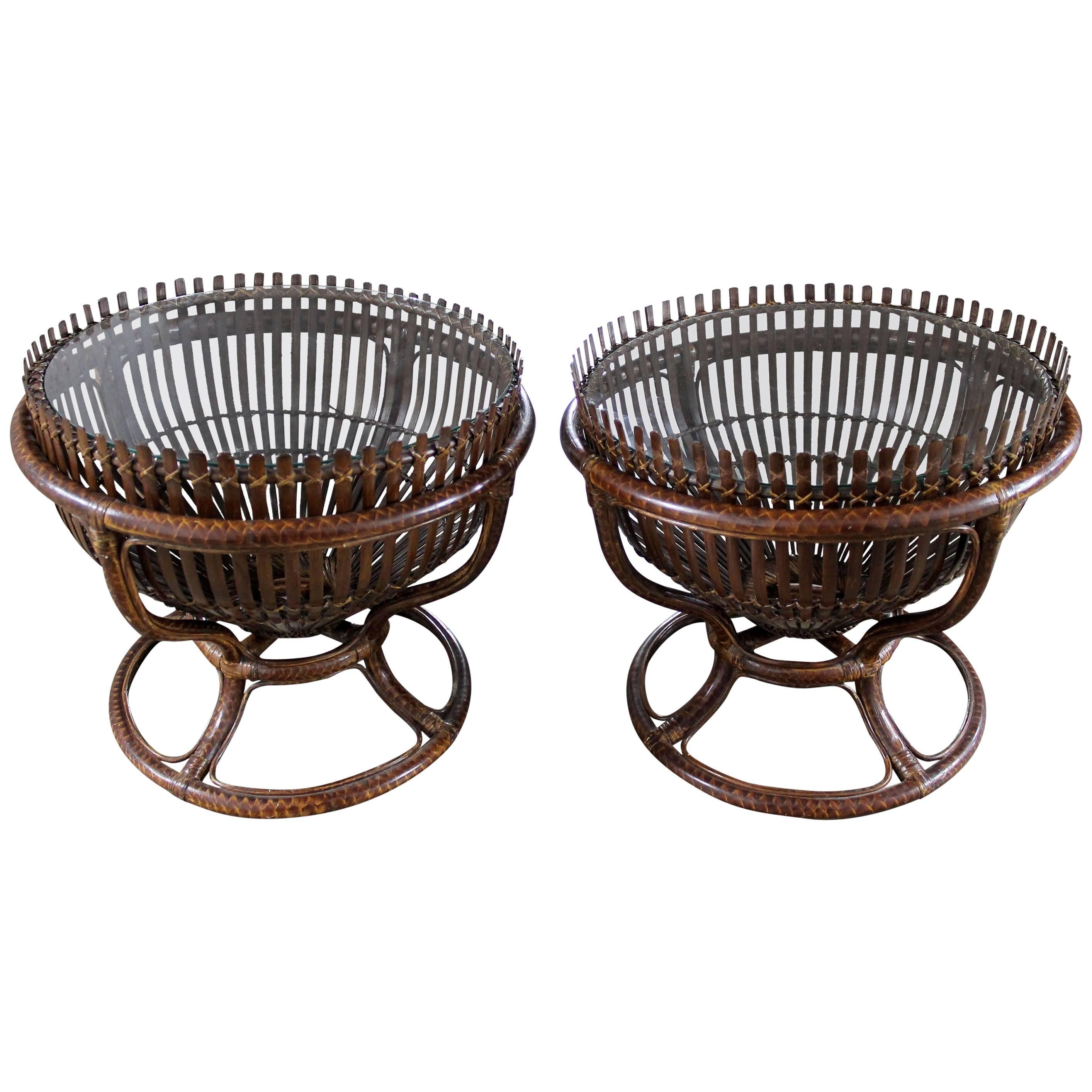 Pair of Fish Trap Basket Tables in the Style of Franco Albini