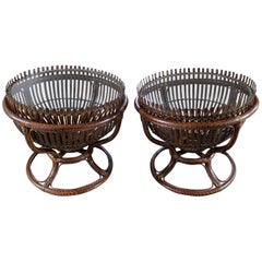 Vintage Pair of Fish Trap Basket Tables in the Style of Franco Albini