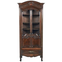 Antique Unusual Single-Door Carved Oak Vitrine, circa 1930