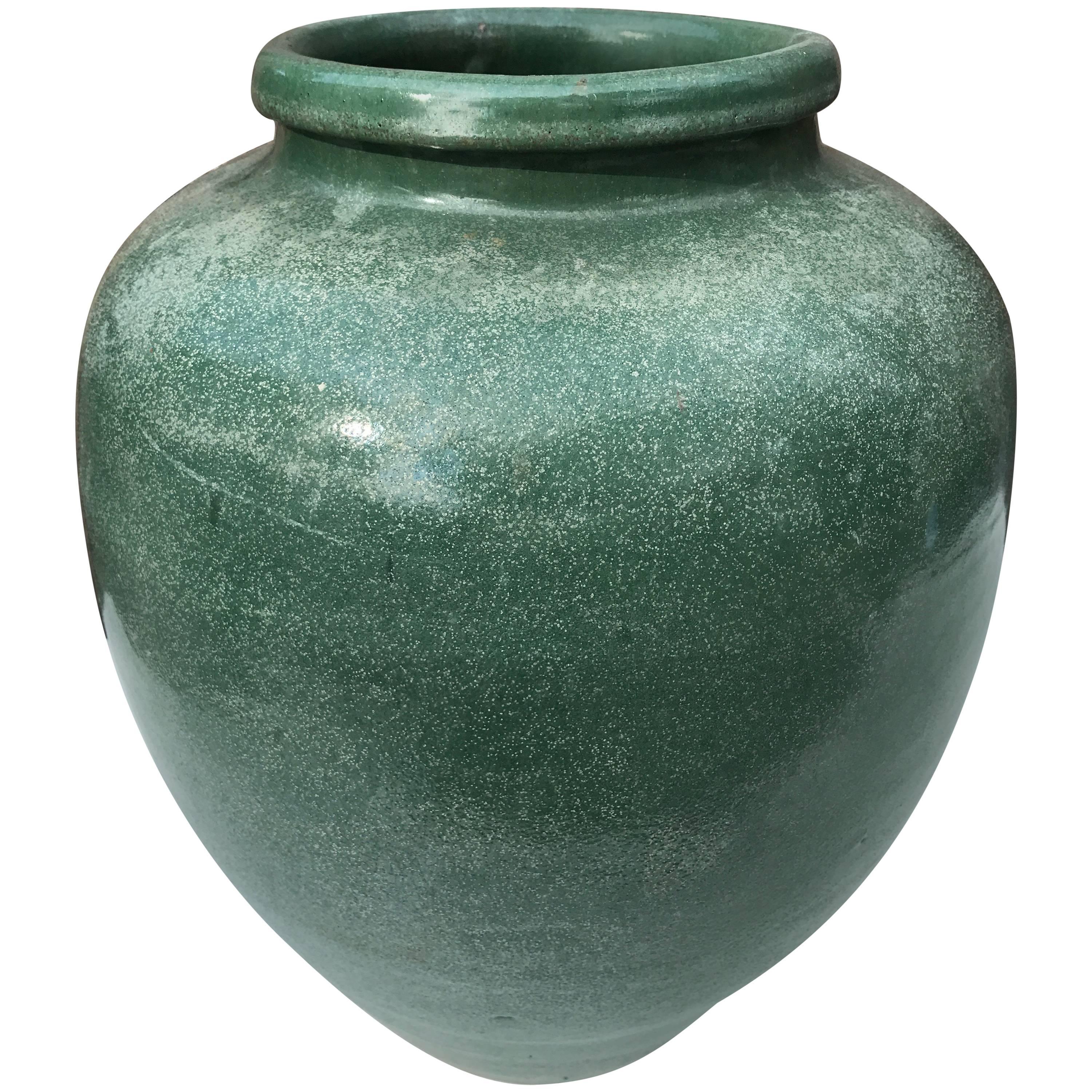 Japan Old Handmade Hand-Painted One-of-a-Kind Green Thick Stone Ware Vessel