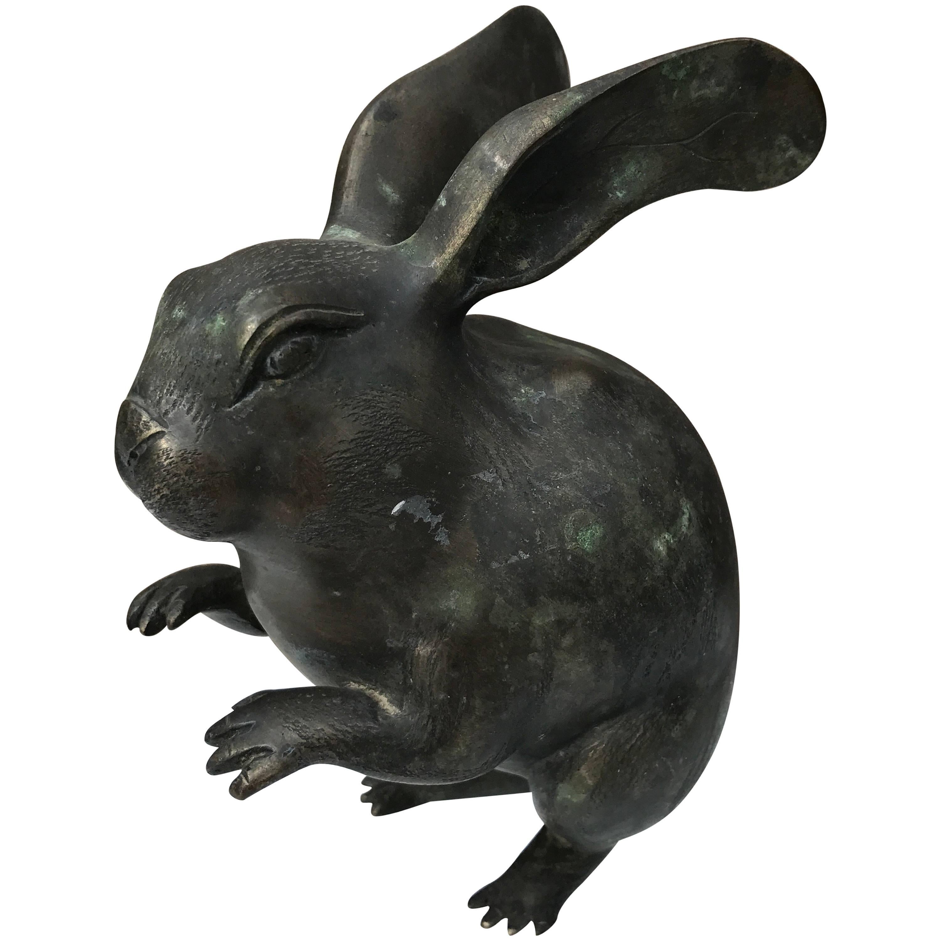 Fine Antique Japanese Bronze Rabbit Usagi, Meiji Period, 1868-1912