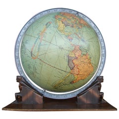 Machine Age Art Deco Glass Chrome Metal World Globe, circa 1930s