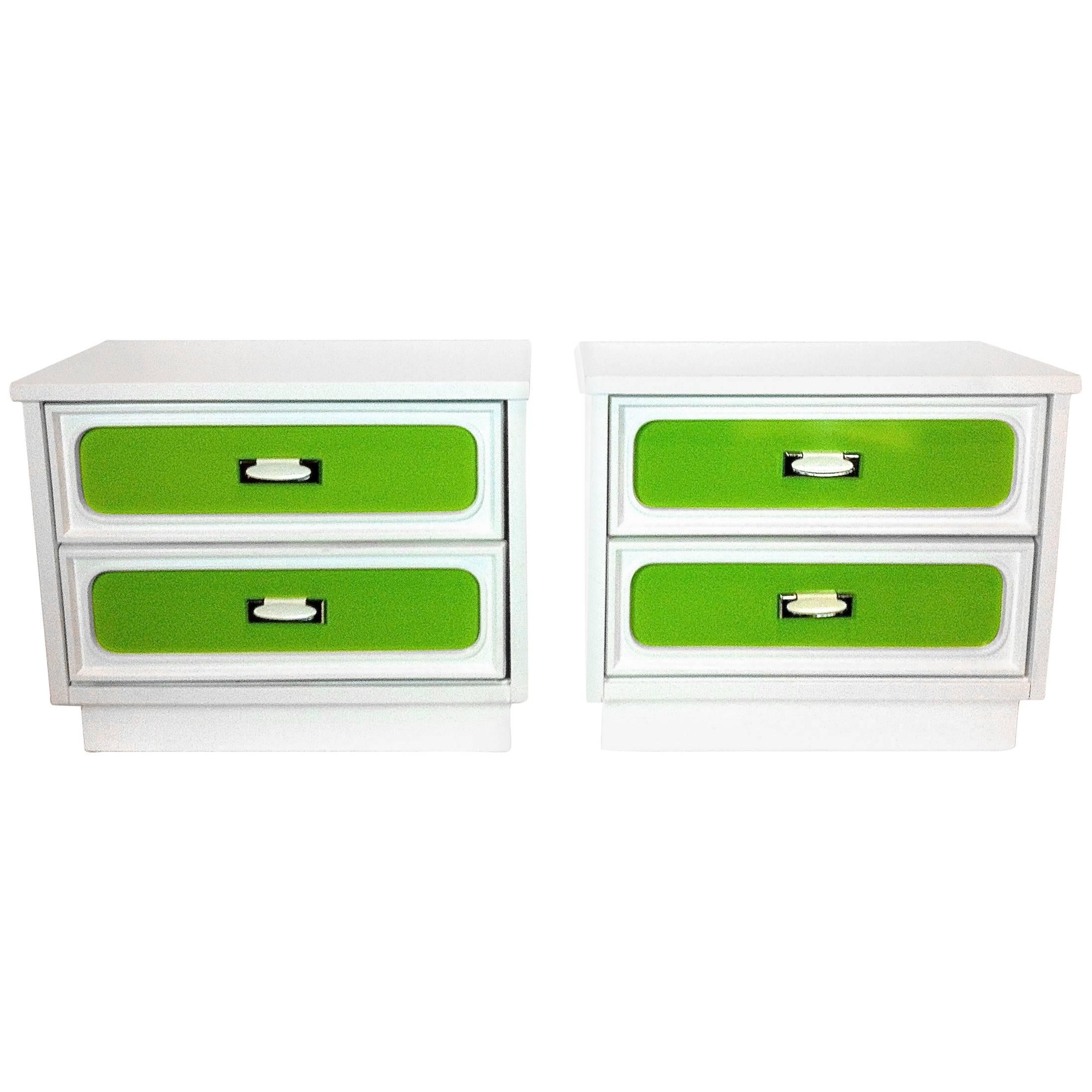 Pair of Side Tables with Color Panel Drawers For Sale