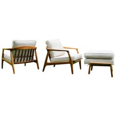 Milo Baughman for Thayer Coggin Pair of Danish Style Chairs and Ottoman 7