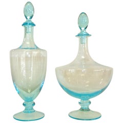 Vintage Italian Signed Blue Blown Glass Decanters