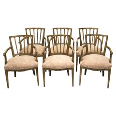 Set of Six, Arm Chairs in Fortuny Fabric, 