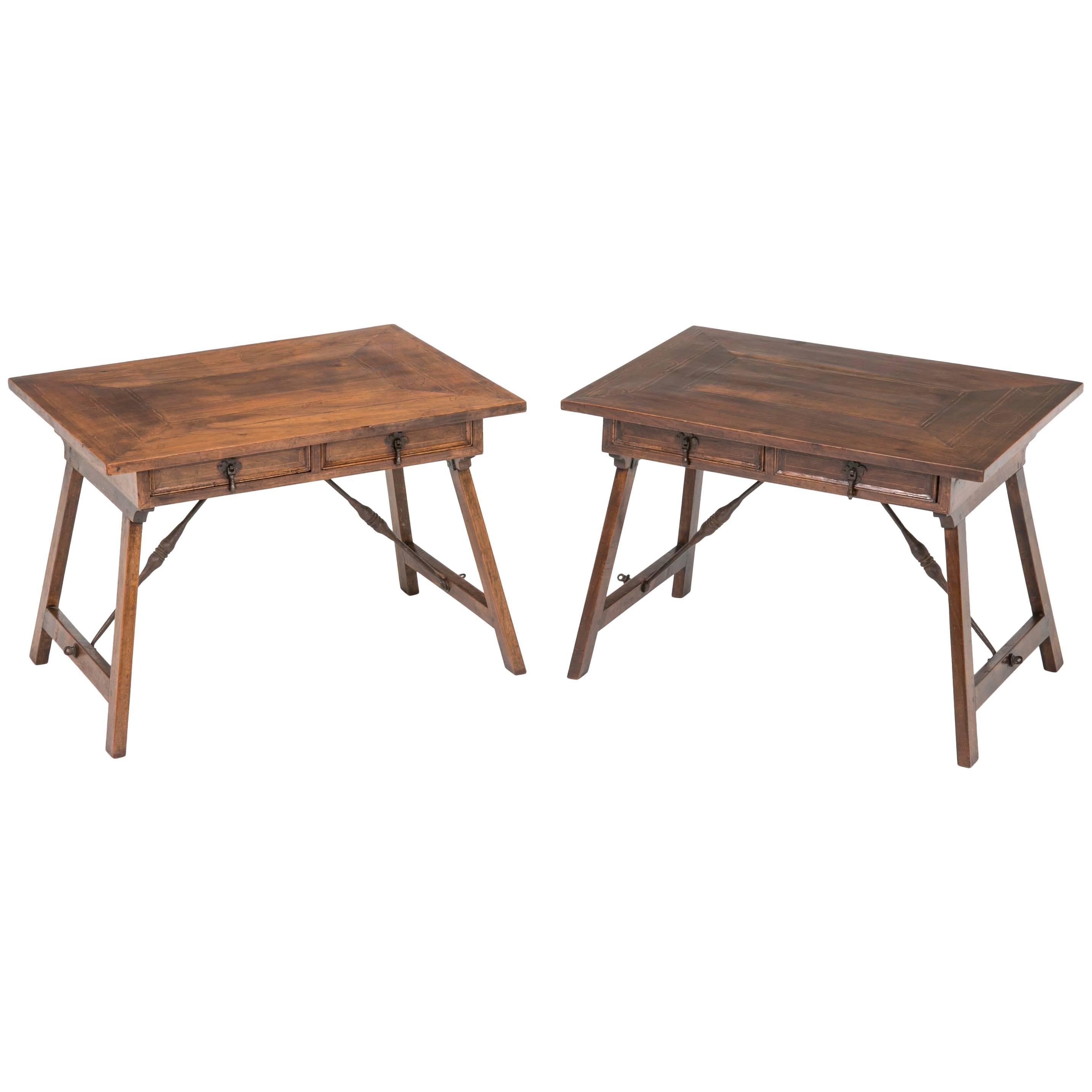 Side Tables, Pair, Antique English Walnut For Sale
