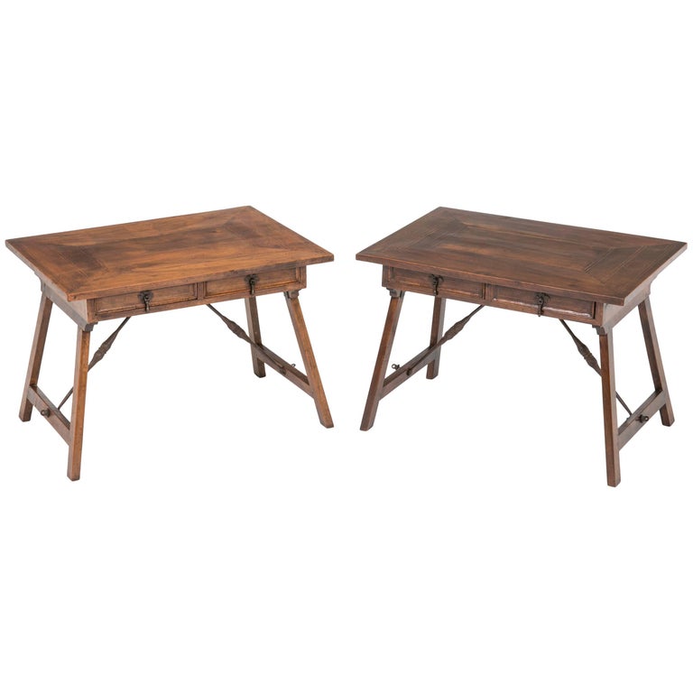 Pair of Antique English Walnut Folding Side Tables For Sale at 1stdibs