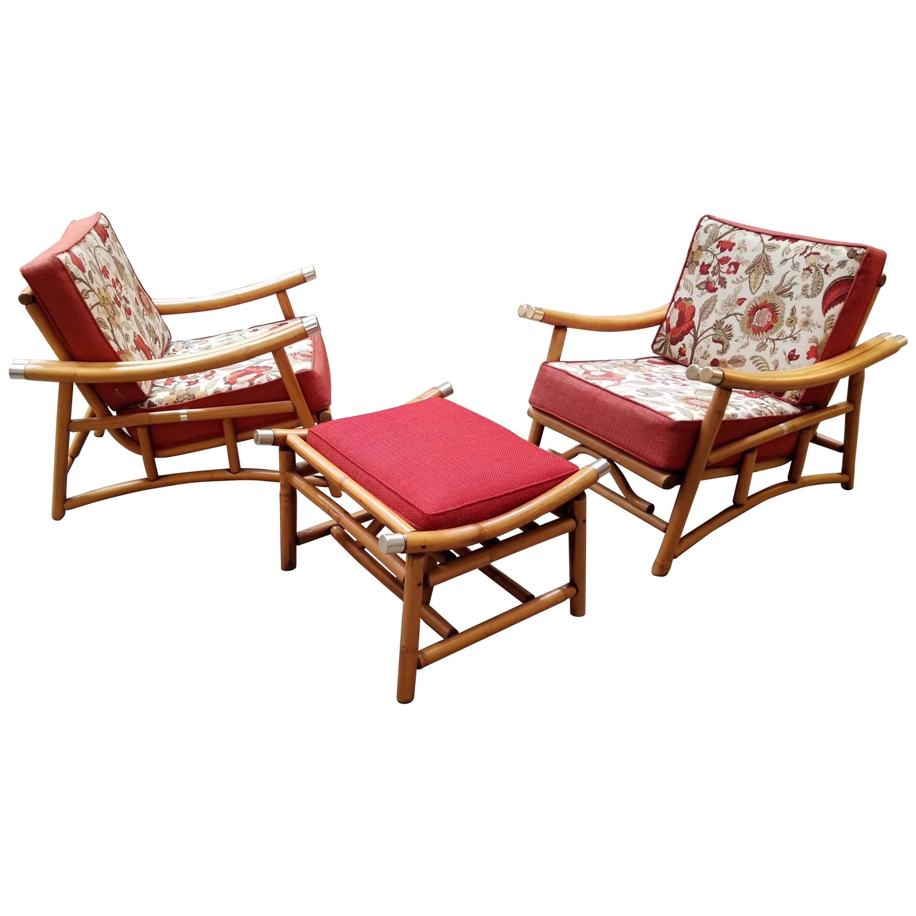 Pair Rattan Lounge Chairs  For Sale