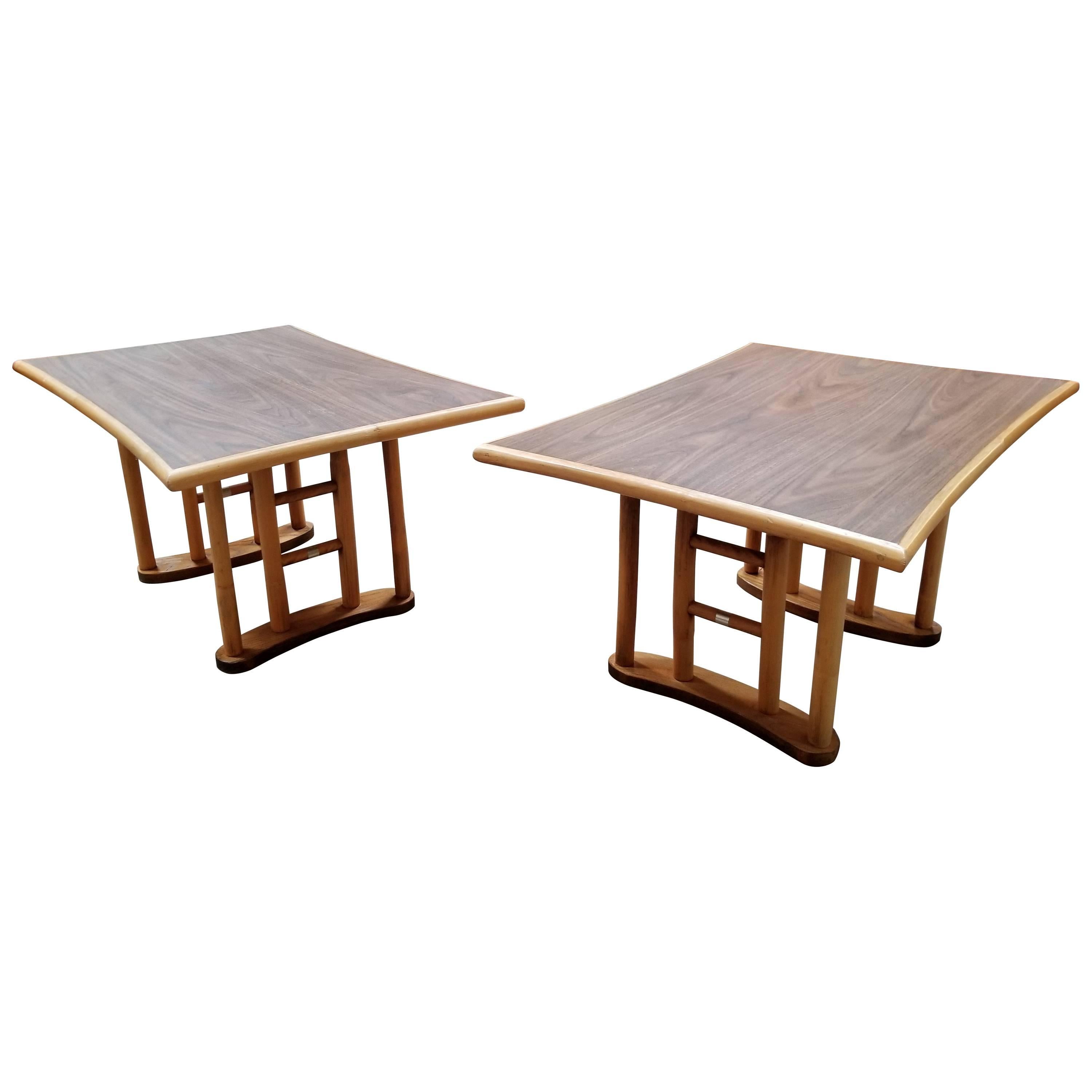 Pair of Rattan End Tables For Sale