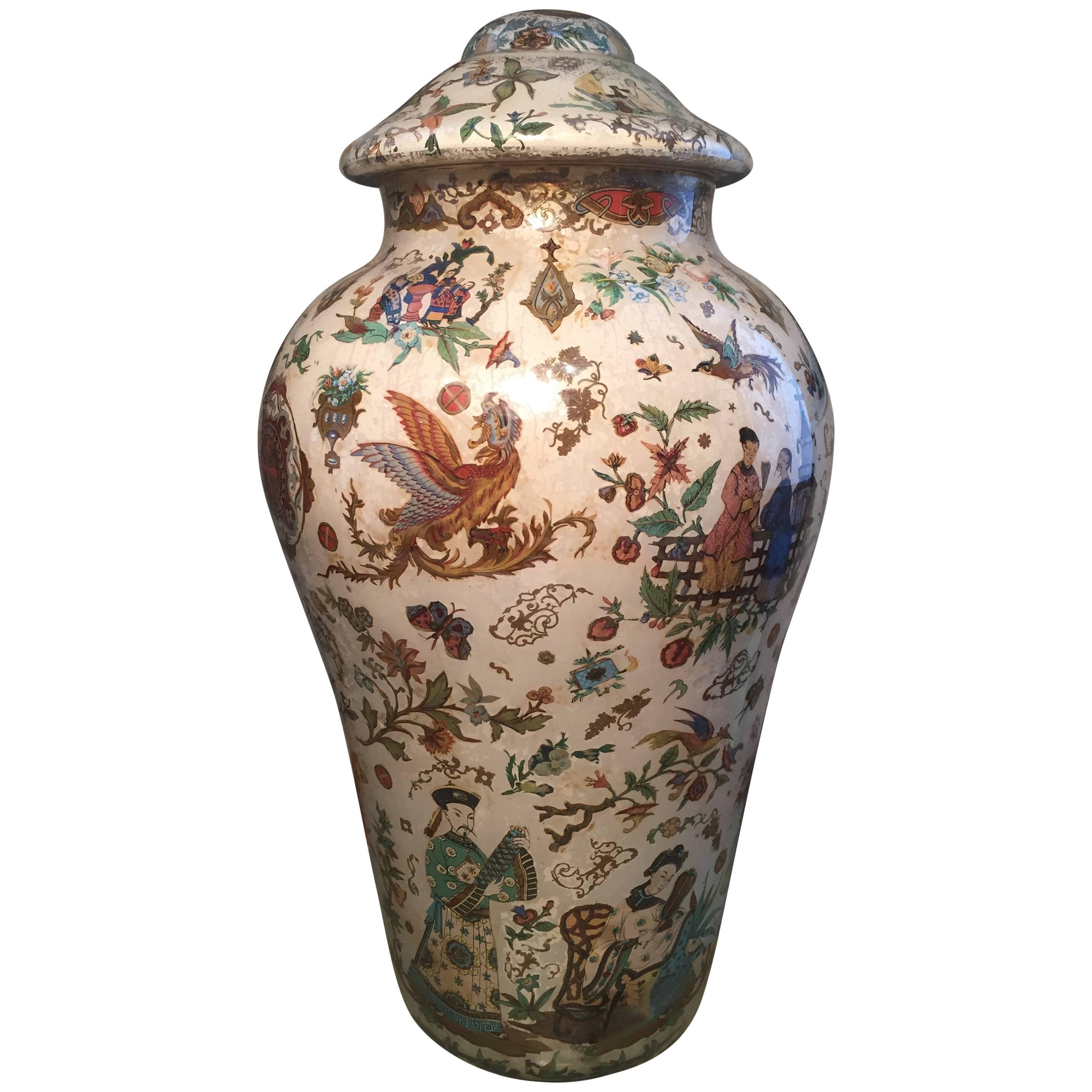 Decalcomania 19th Century English Chinoiserie Lidded Vase For Sale