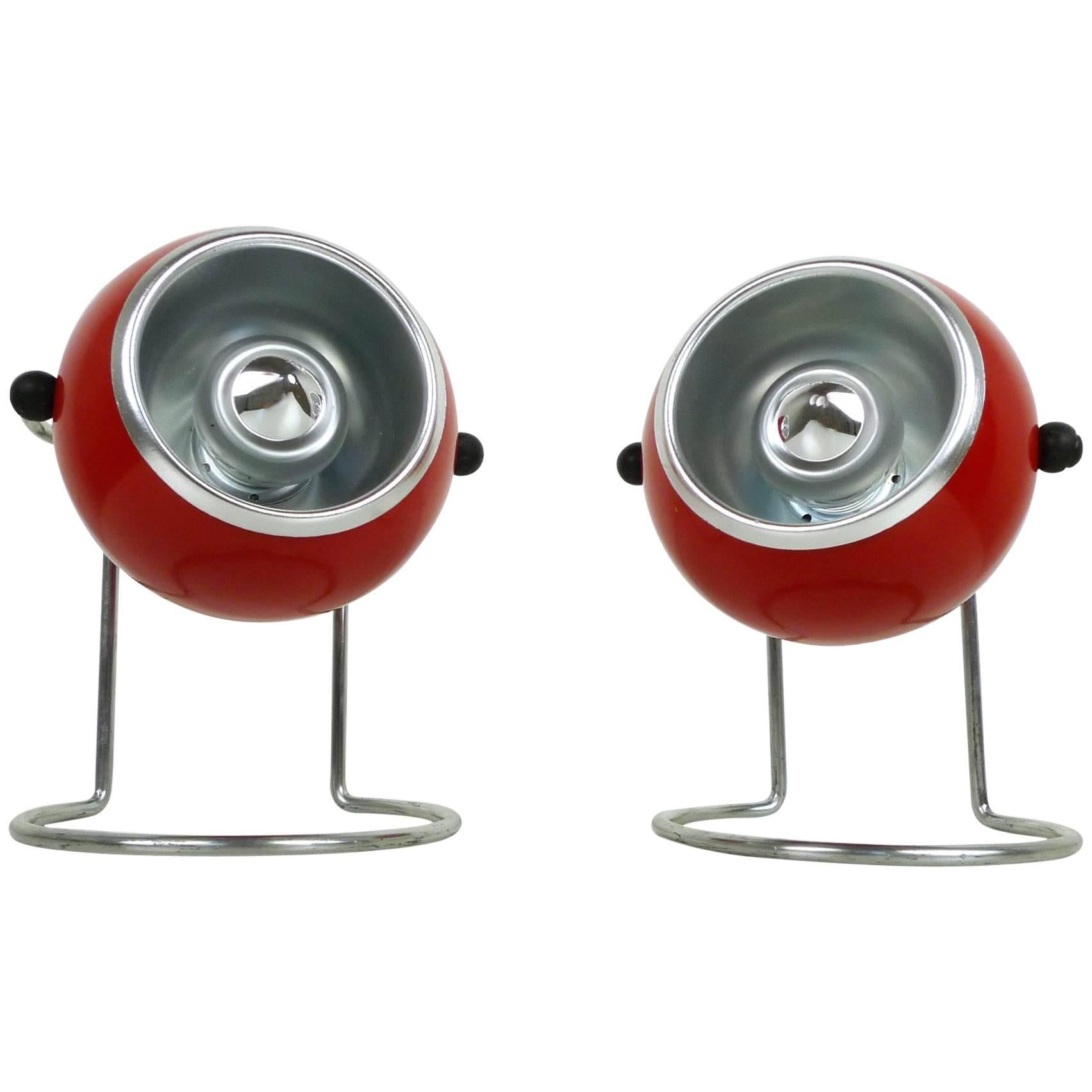 Pair of Red Nightstand Lamps from the 1960s, Germany