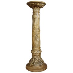 Art Nouveau One-Piece Plaster Plant Stand with Flower Decor and Signature