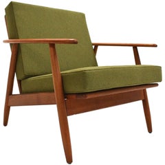Danish Green Wool and Beech Lounge Armchair Midcentury Chair, 1960s