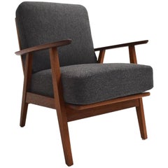 Danish Charcoal Grey Wool and Teak Lounge Armchair Midcentury Chair, 1960s