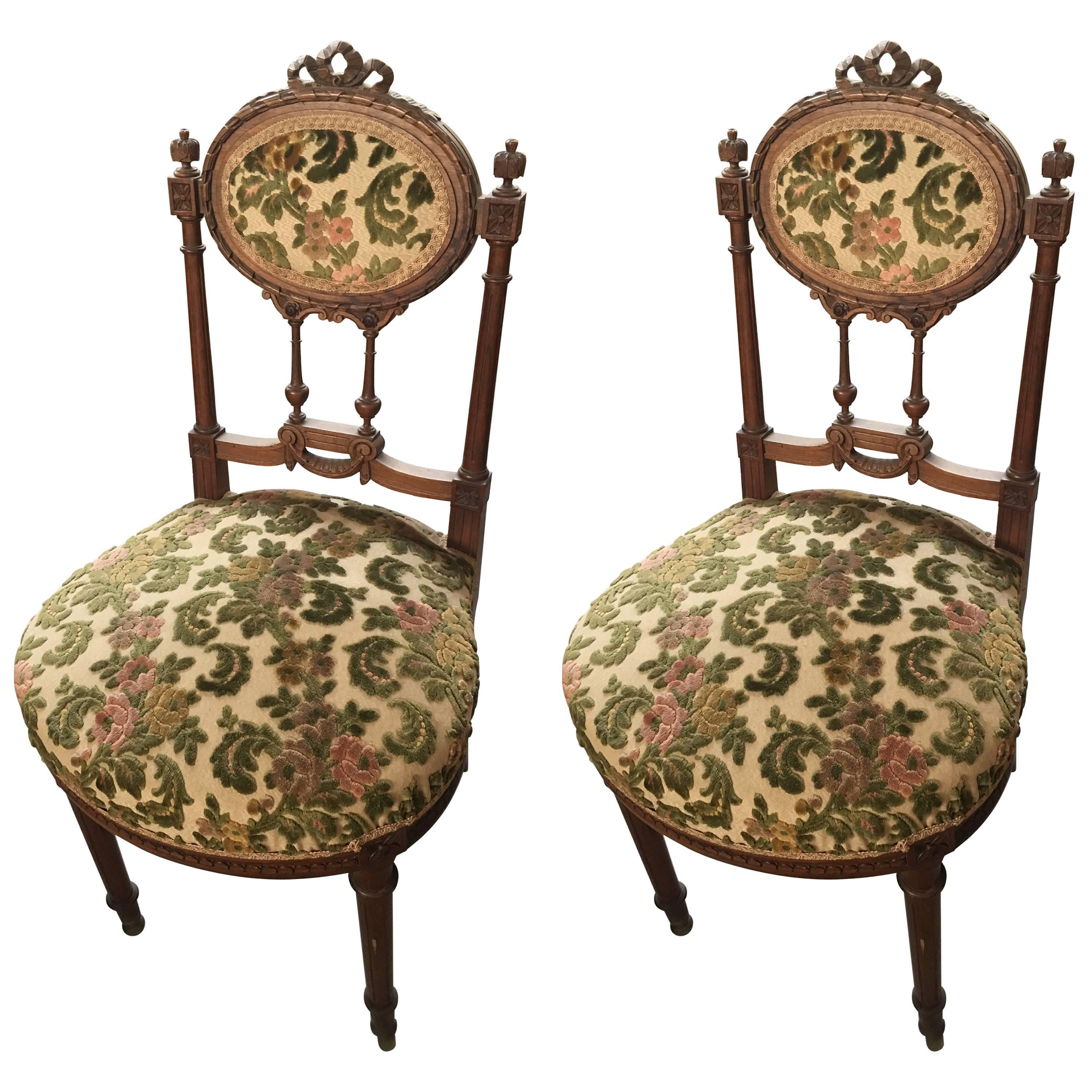 Pair of 19th Century, Louis XVI Hand-Carved Side Chairs