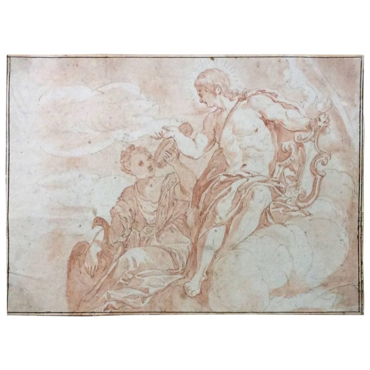 18th Century French Old Master Drawing of Apollo