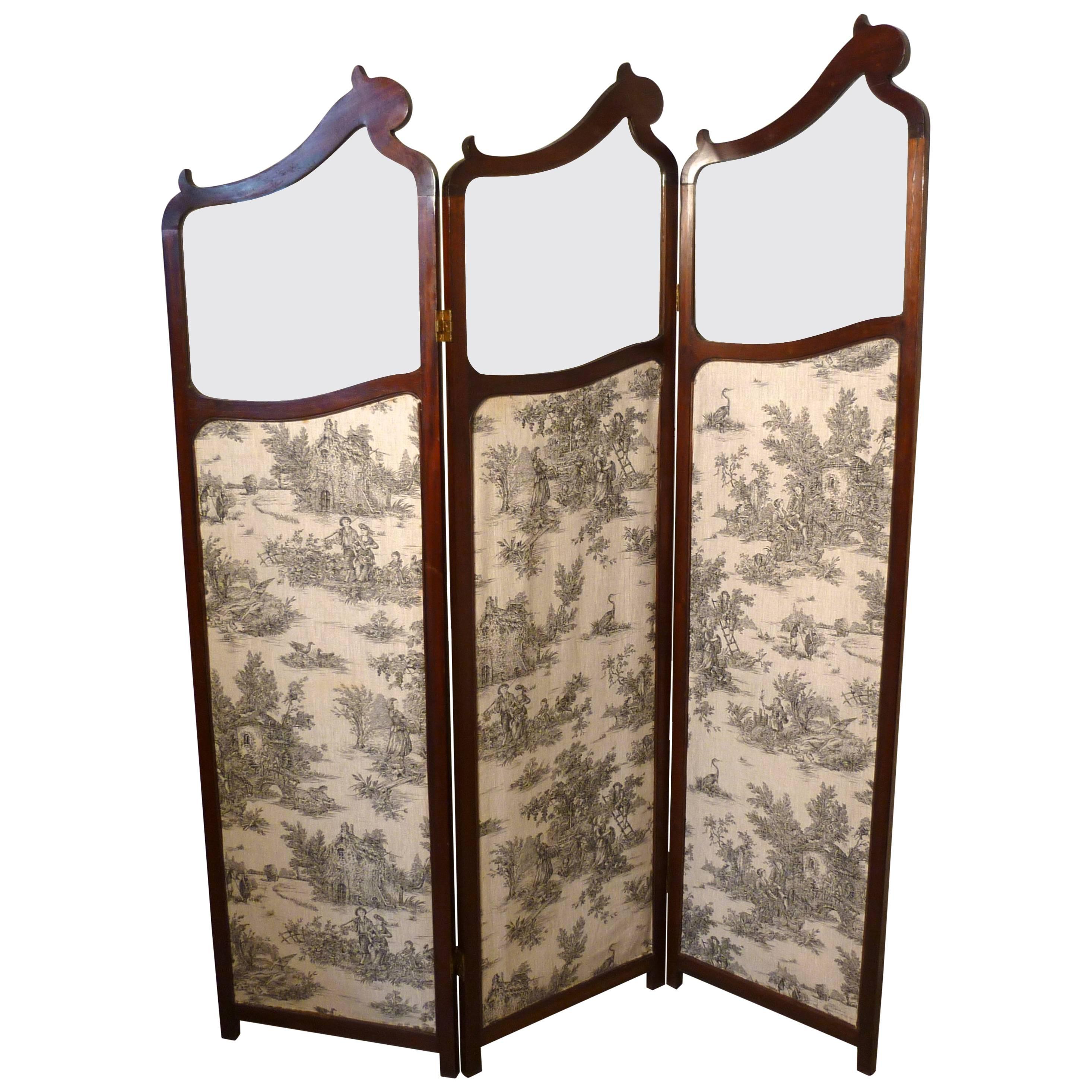 19th Century French Mahogany Upholstered Dressing Screen
