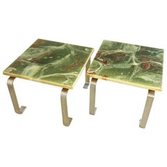 Pair of 1970s Green Onyx Marble Effect End Tables