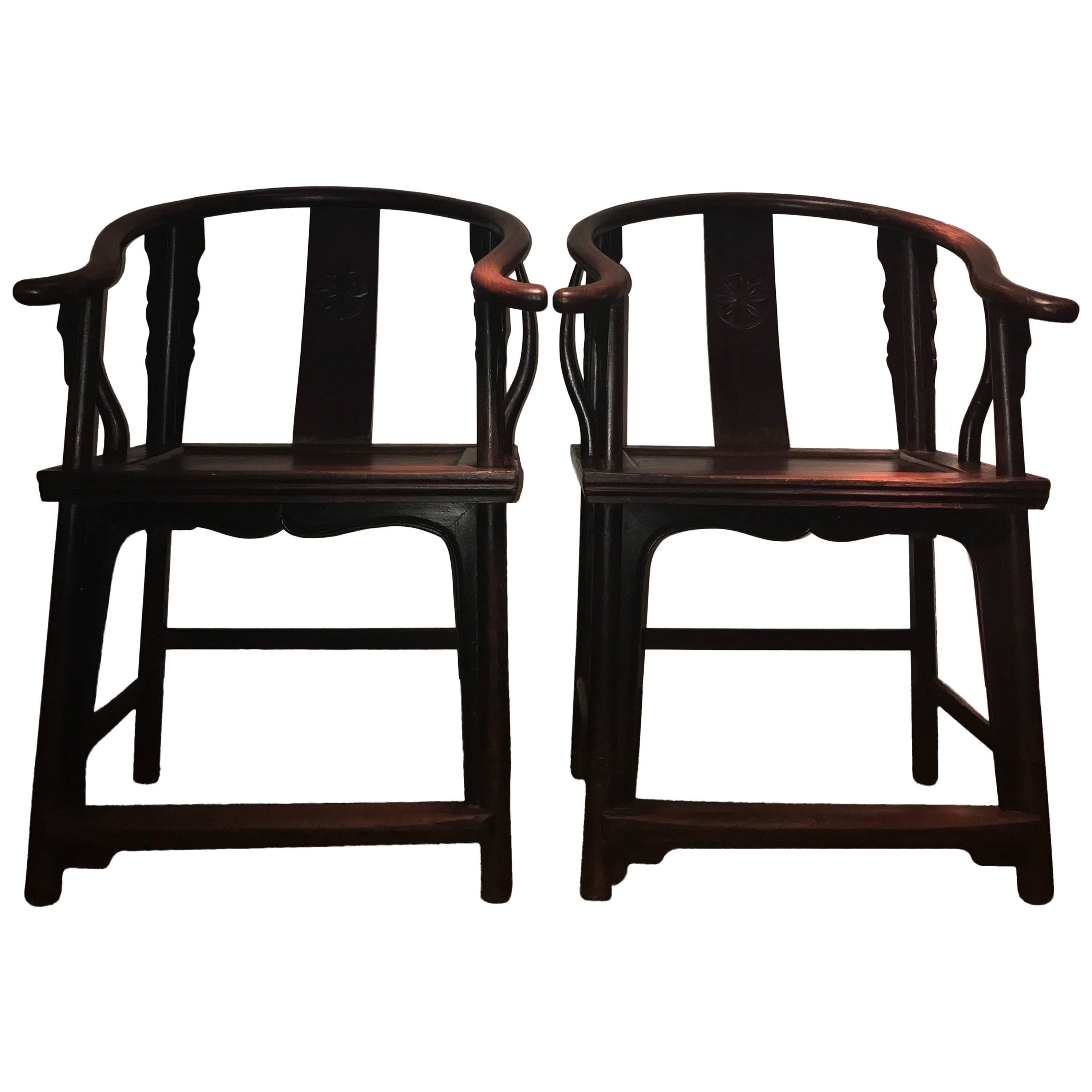 Pair of Antique Chinese Chairs in Elm Wood For Sale