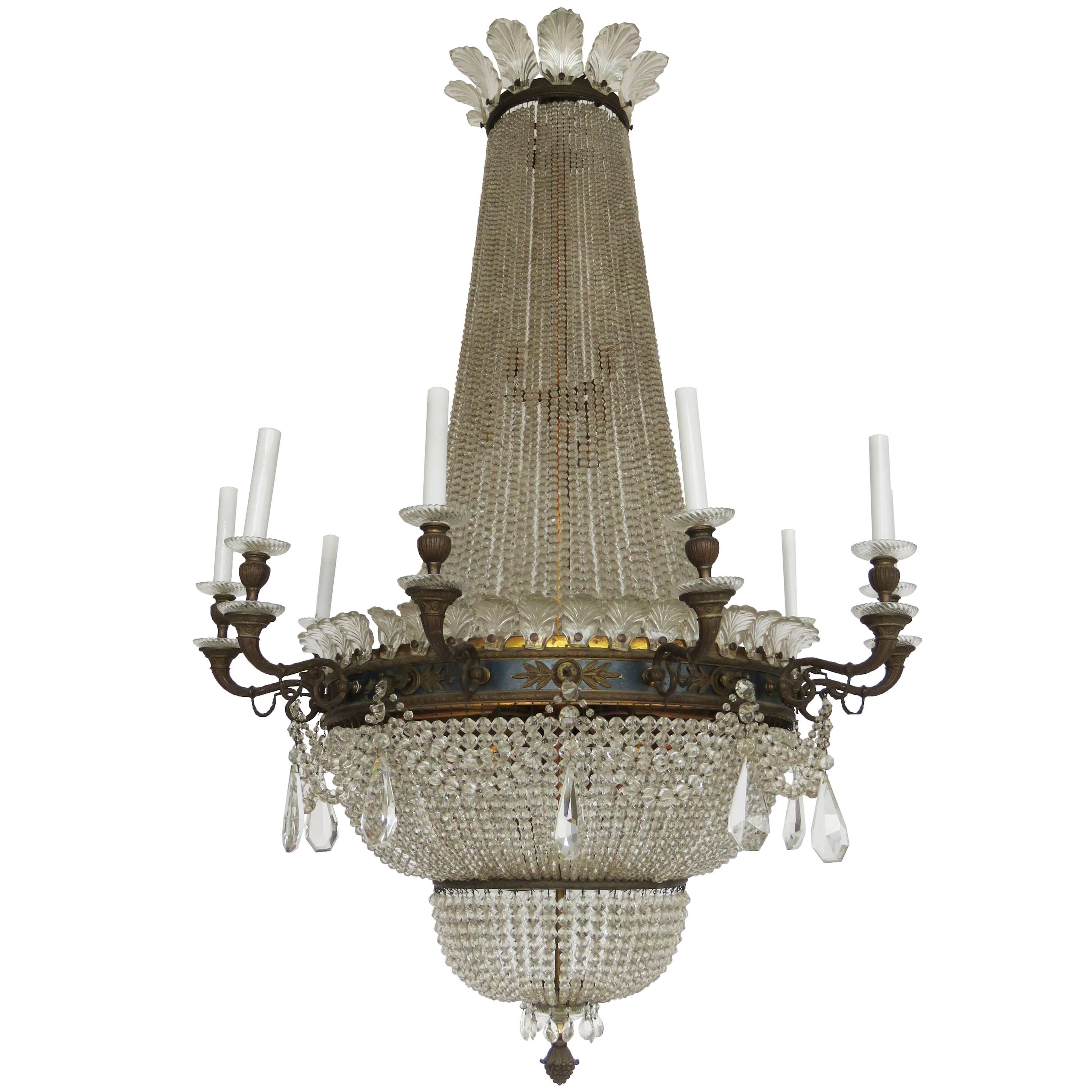 19th Century Empire Gilt Bronze and Crystal Chandelier, 10 + 15 Lights