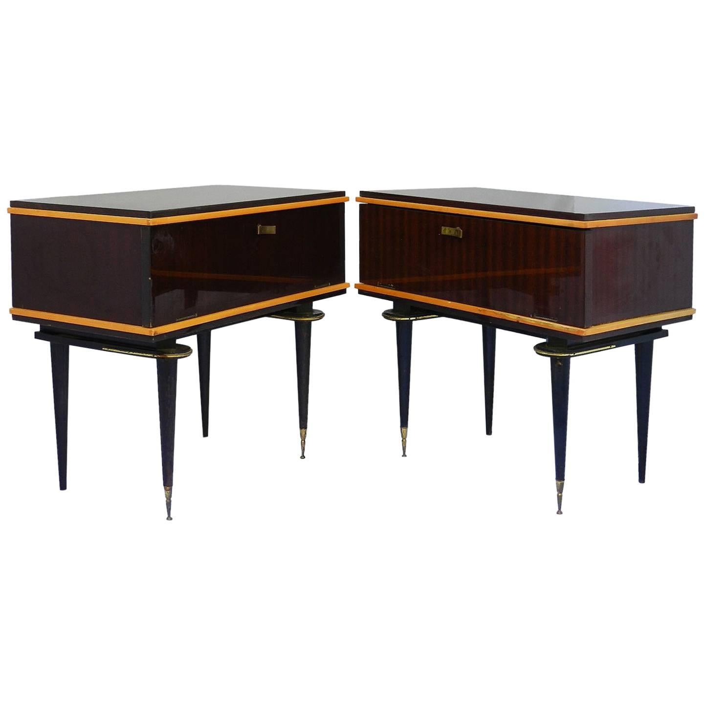 Pair of Nightstands Side Cabinets Bedside Tables French, Mid-Century