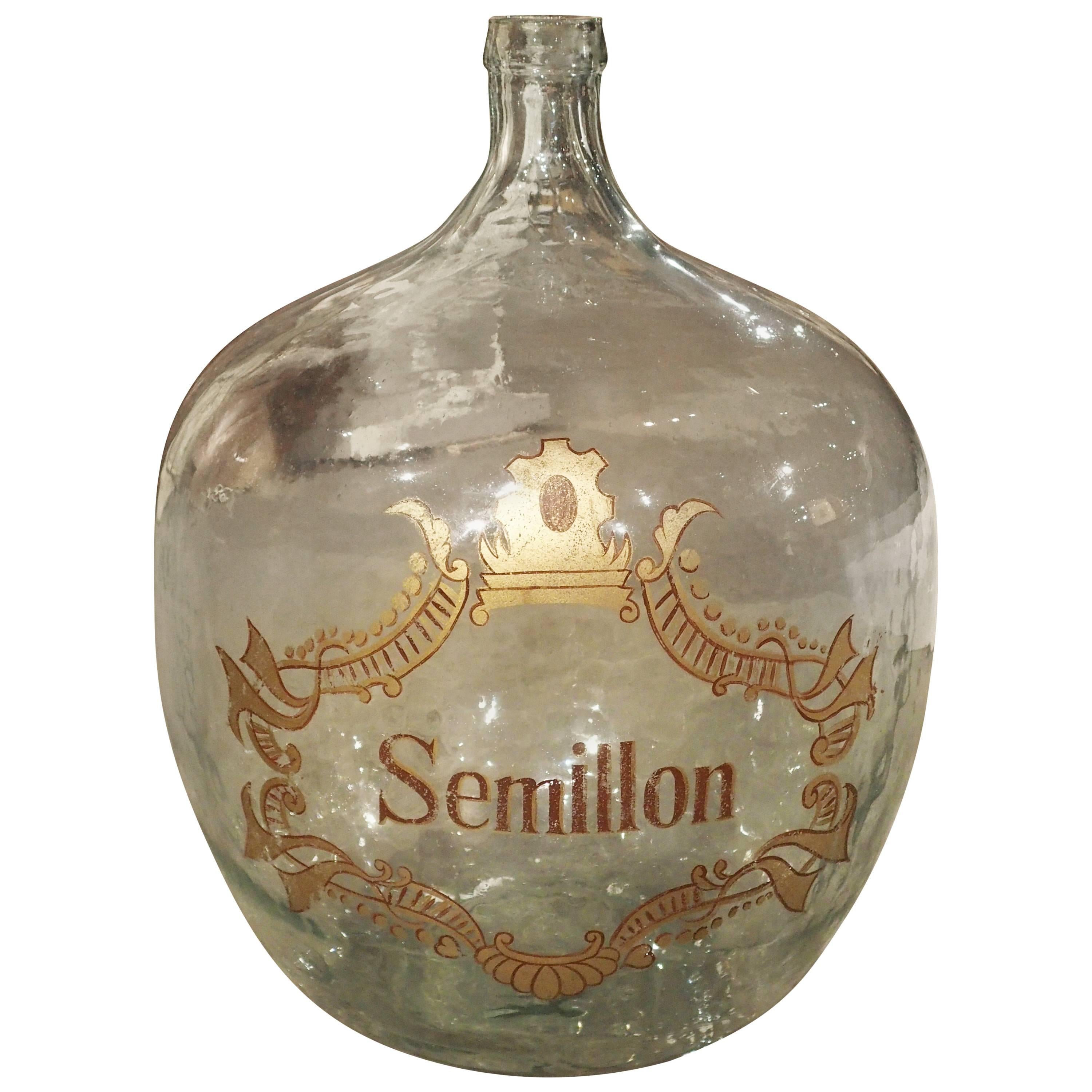 Large Handblown Semillon Demijohn Bottle from France