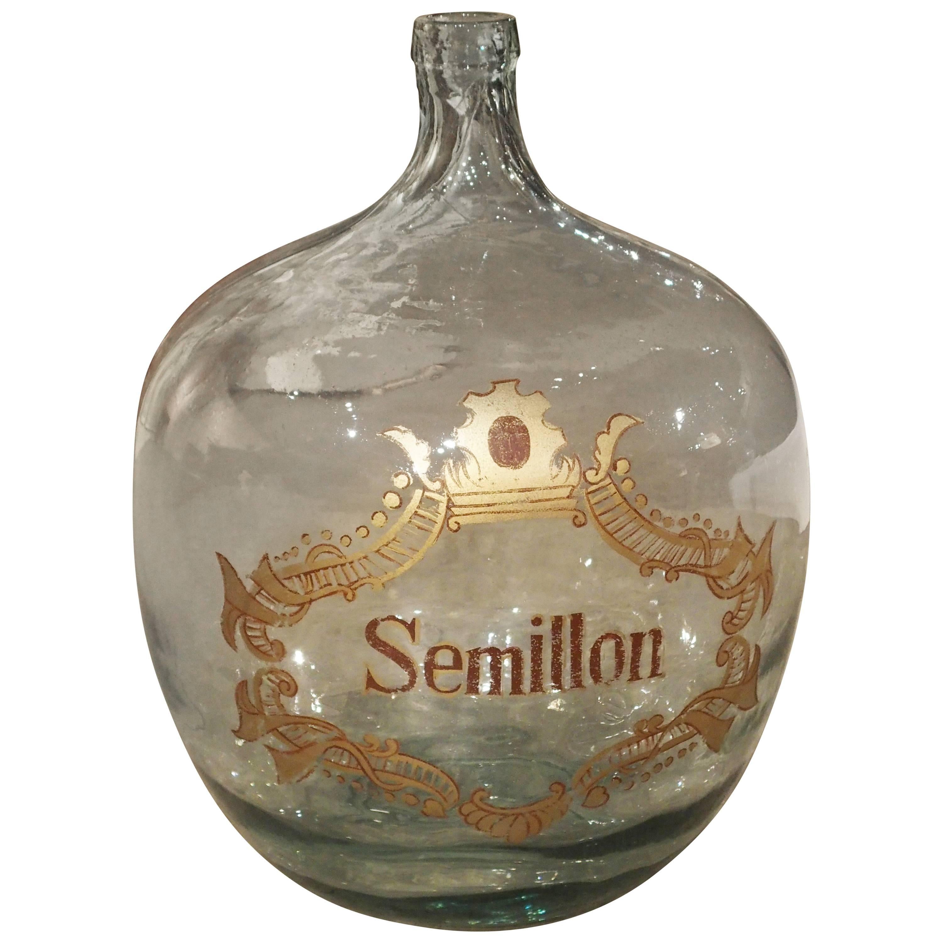 Large Handblown Semillon Demijohn Bottle from France