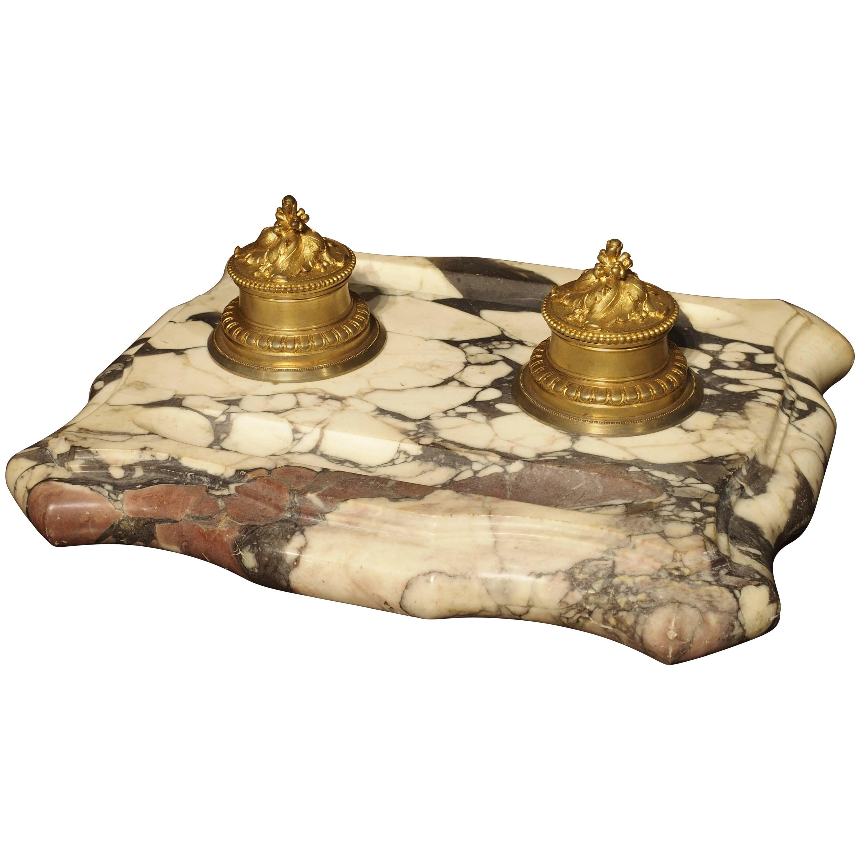 Large Antique French Marble and Bronze Inkwell, circa 1880 For Sale