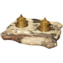 Large Antique French Marble and Bronze Inkwell, circa 1880