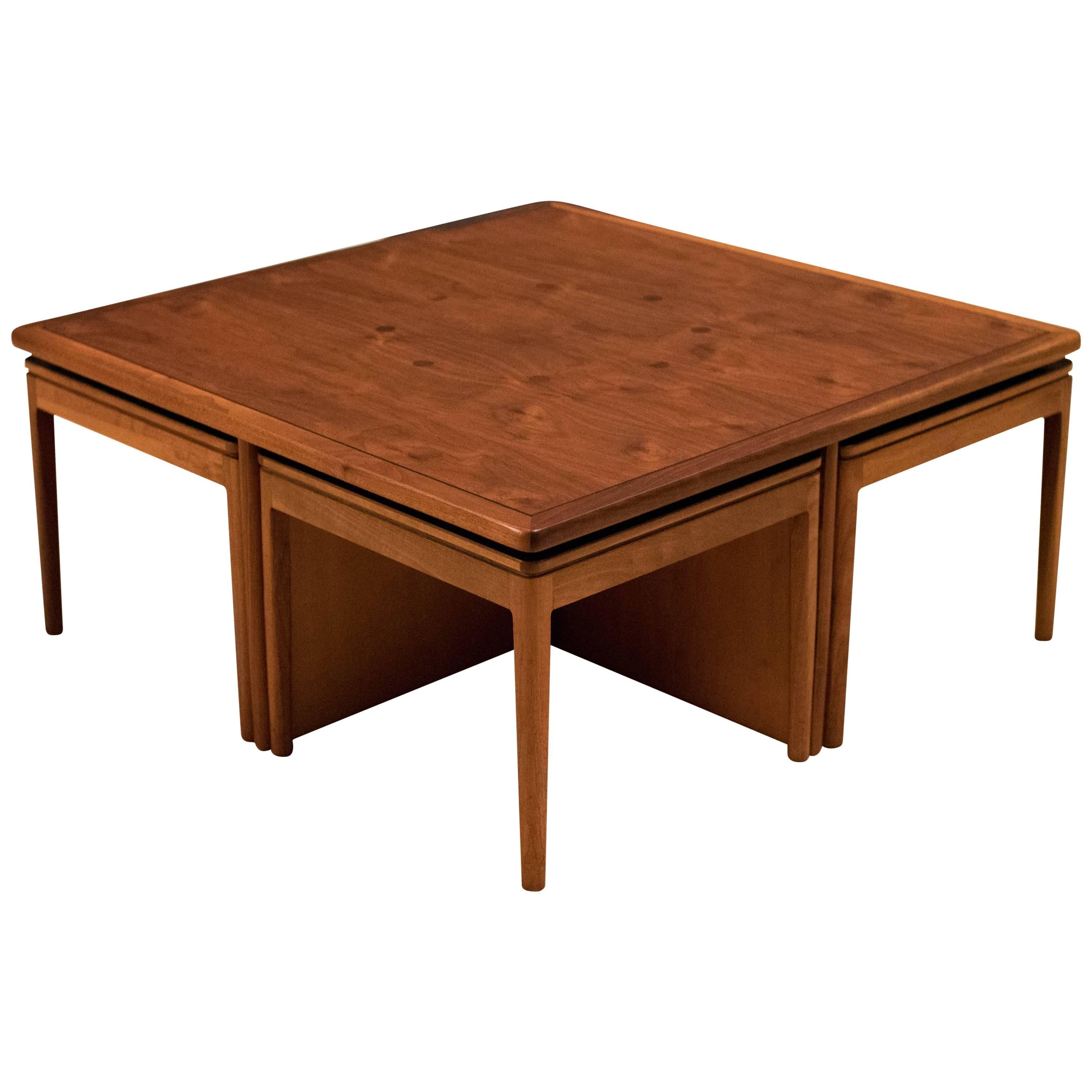 Mid Century Drexel Declaration Coffee Table with Nesting Stool Tables