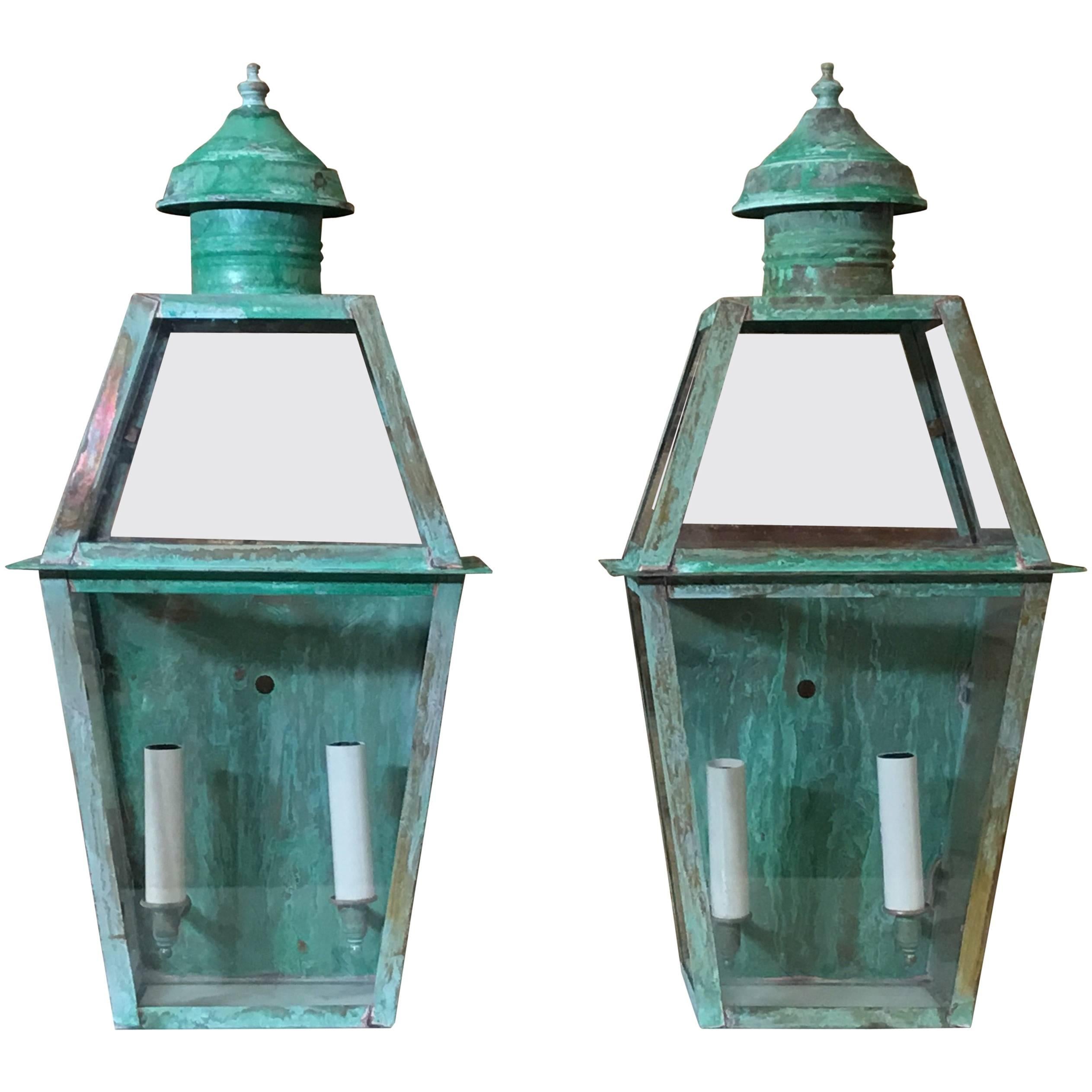 Pair of Large Architectural Copper Wall Lantern 