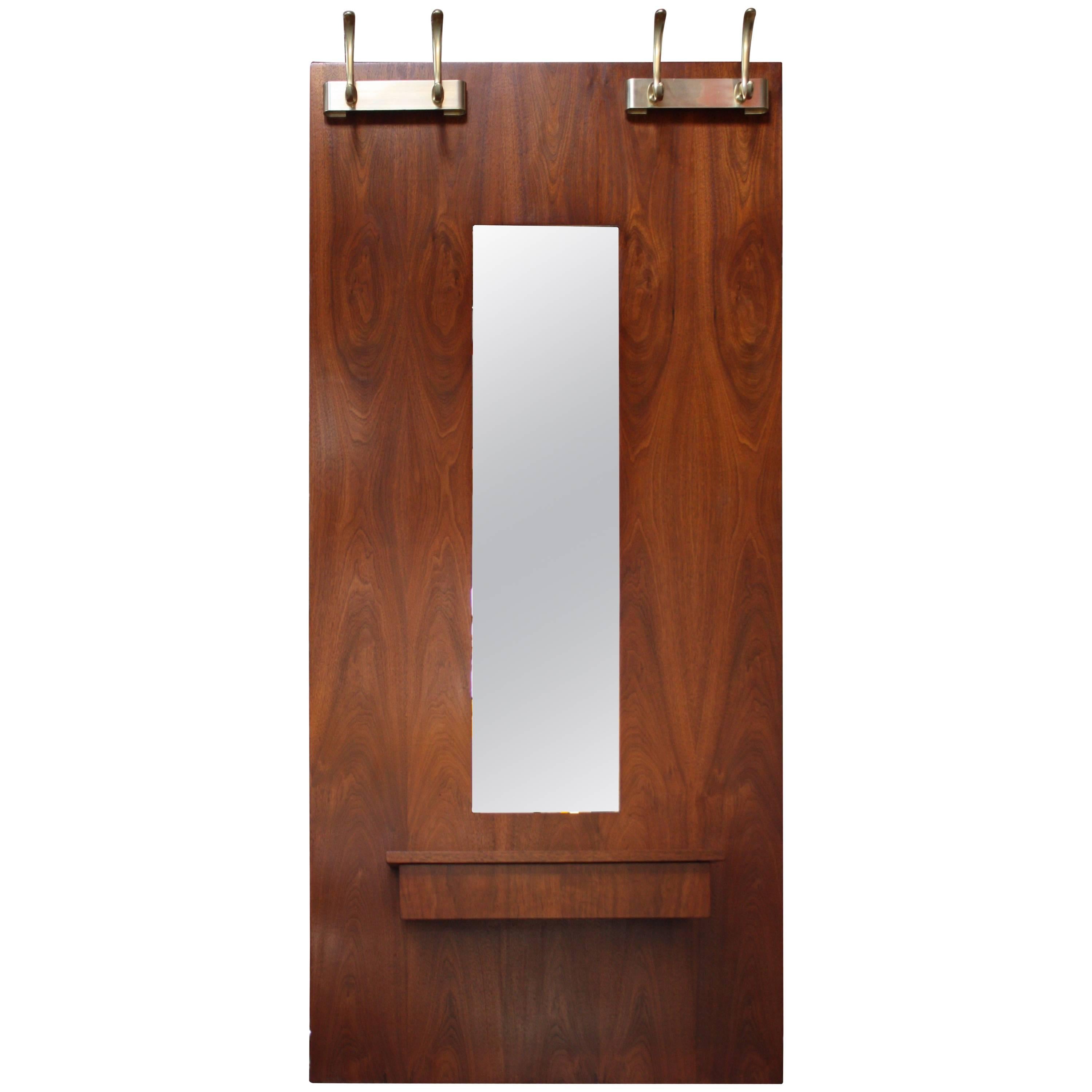 Large New Hope-Style Walnut and Aluminum Wall-Mounted Mirror/Vanity