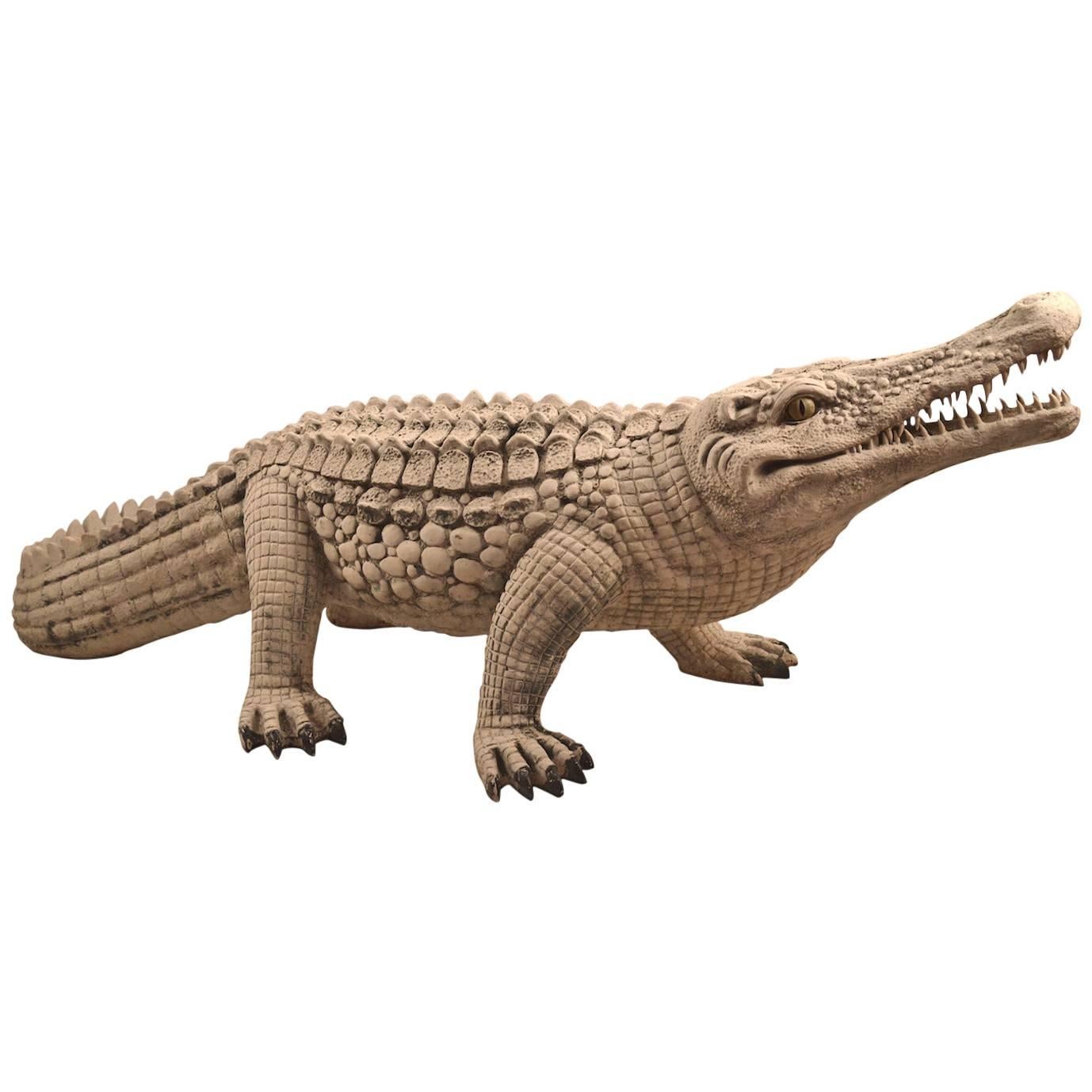 Fiberglass Crocodile in White Paint Surface
