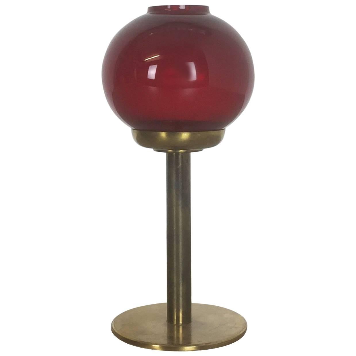 Vintage Red Glass and Brass CandleHolder by Hans-Agne Jakobsson, Sweden, 1950s