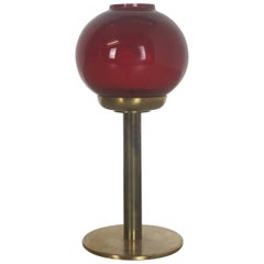 Vintage Red Glass and Brass CandleHolder by Hans-Agne Jakobsson, Sweden, 1950s