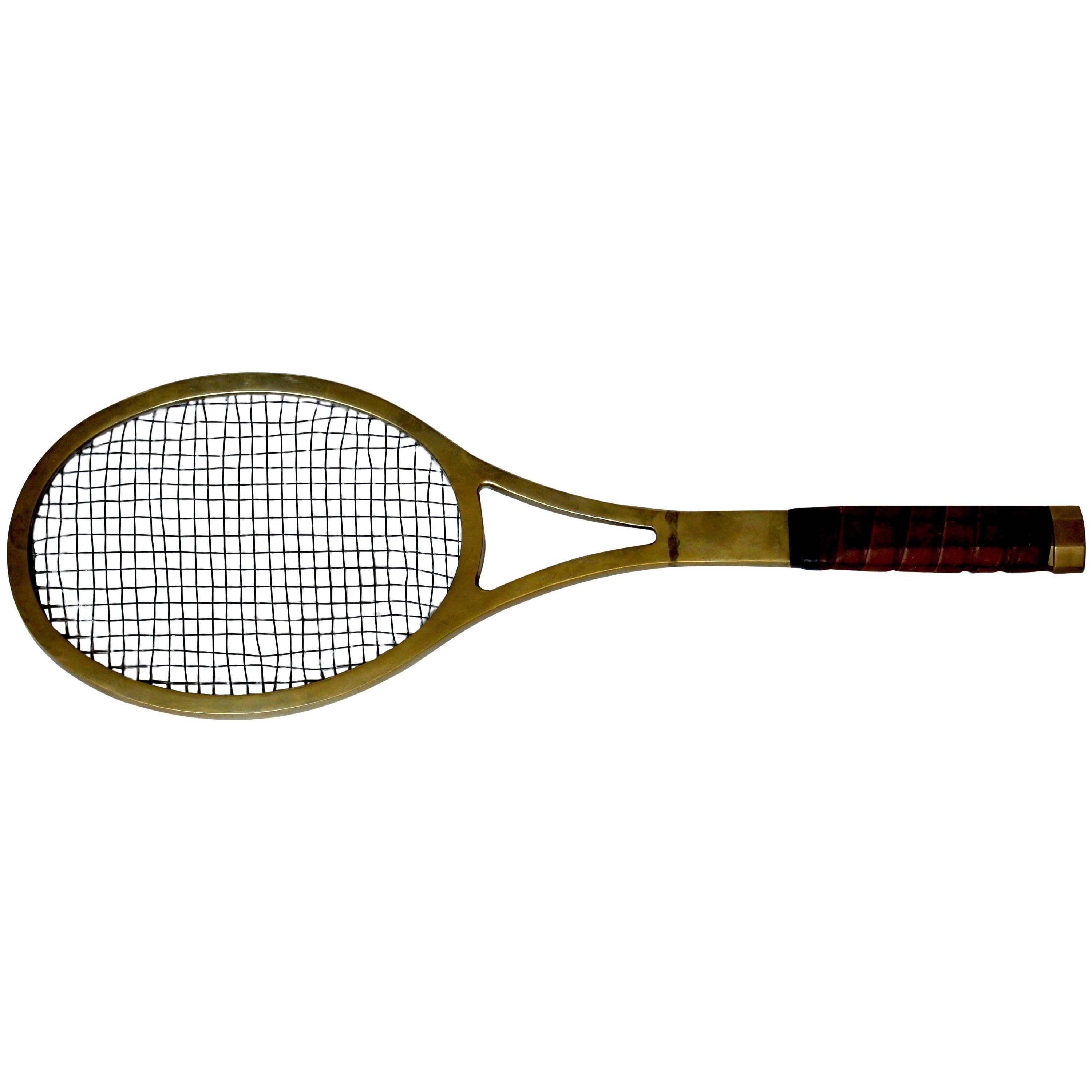 Mid-Century Life-Sized Brass Tennis Racquet Wall Sculpture For Sale