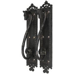 Large Pair of 1920s Iron Dragon Door Pulls