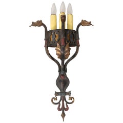 Antique Sconce Attributed to Oscar Bach with Dragon Heads