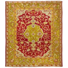Antique Oushak Rug 19th Century Red and Green Squarish