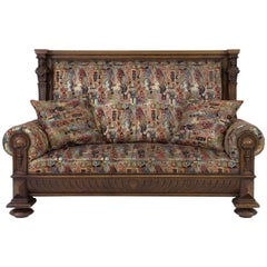 Antique French Renaissance Revival Carved High Back Bench, 1880s