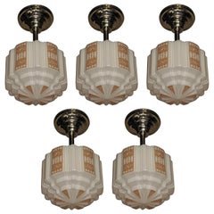 Used Five 1930s Era Tan Deco Design Church Fixtures