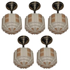 Vintage Five 1930s Era Tan Deco Design Church Fixtures