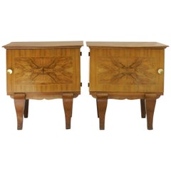 Pair of Nightstands Side Cabinets Bedside Tables Mid-Century Pale Walnut