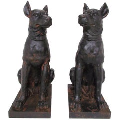 Pair of Lifesize Antique 19th Century French Cast Iron Guard Dogs