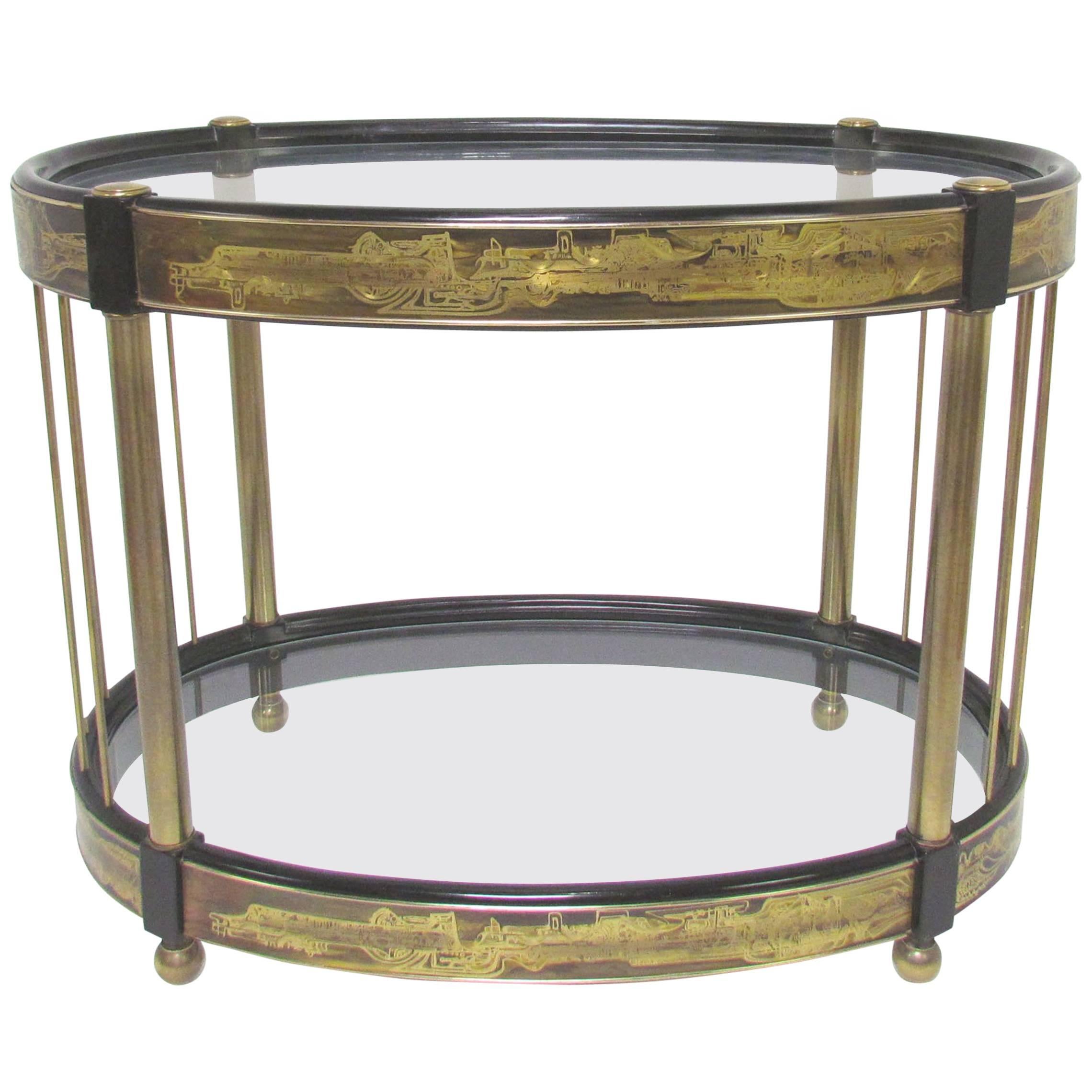 Bernhard Rohne for Mastercraft Acid Etched Brass Side Table, circa 1970s