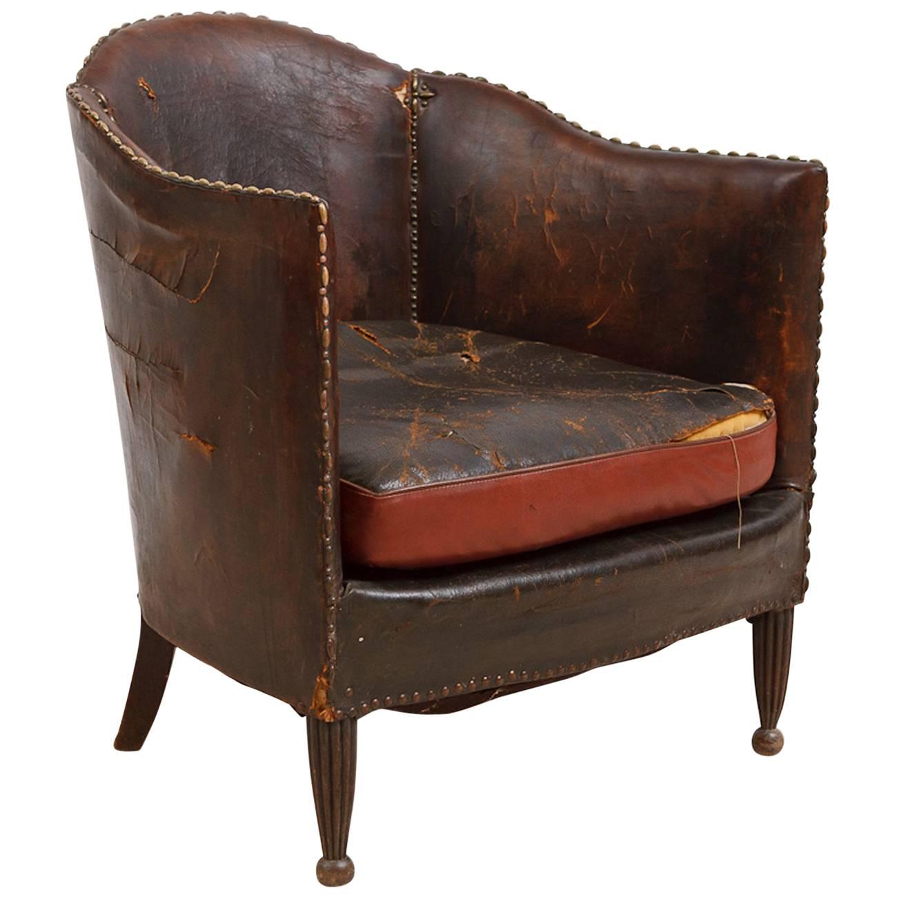 1920's French Art Deco Club Chair Upholstered in Original Leather